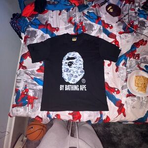 Bape Black Tee with Blue Camo Ape Head